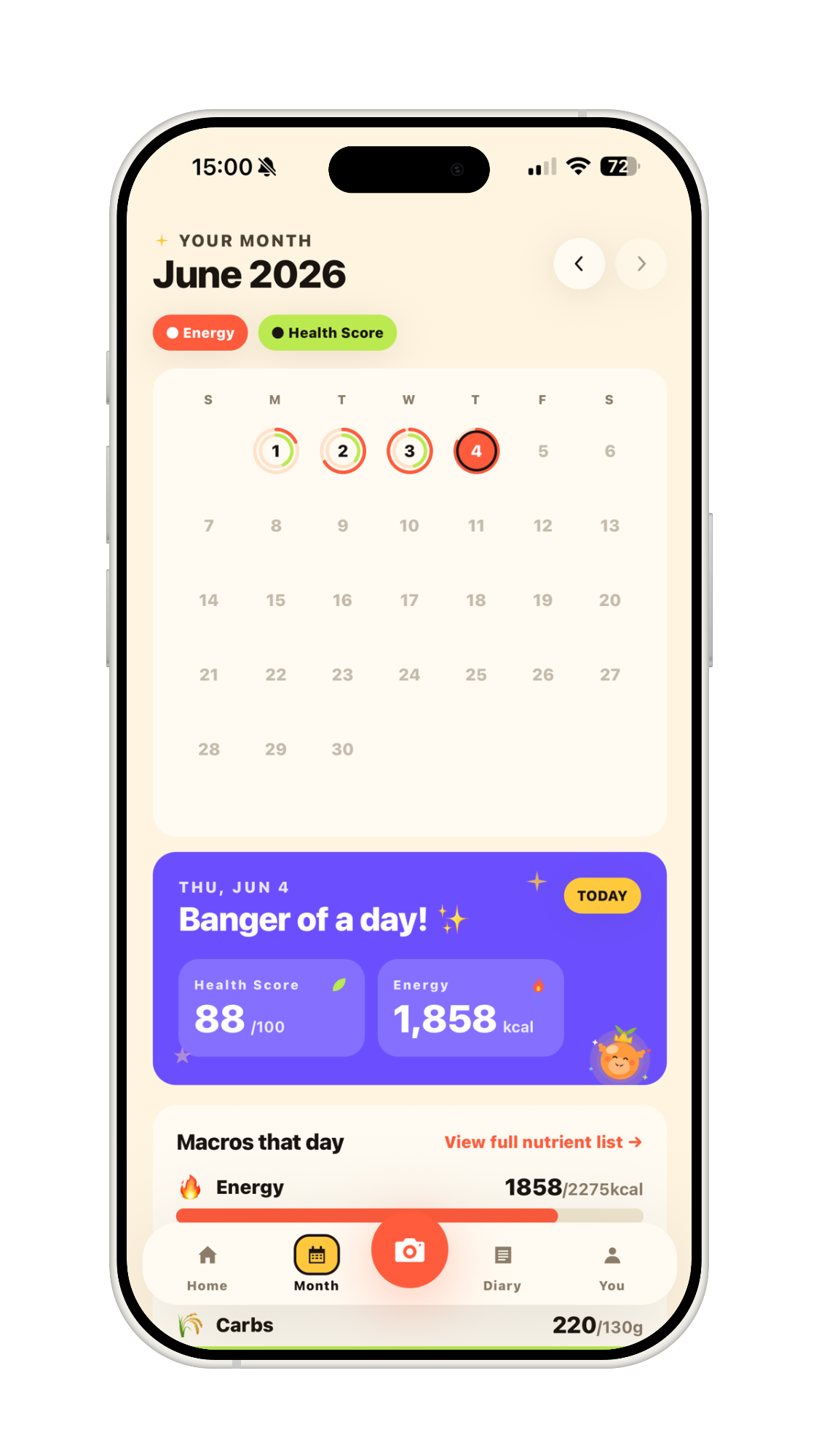 NutriCamp monthly calendar view
