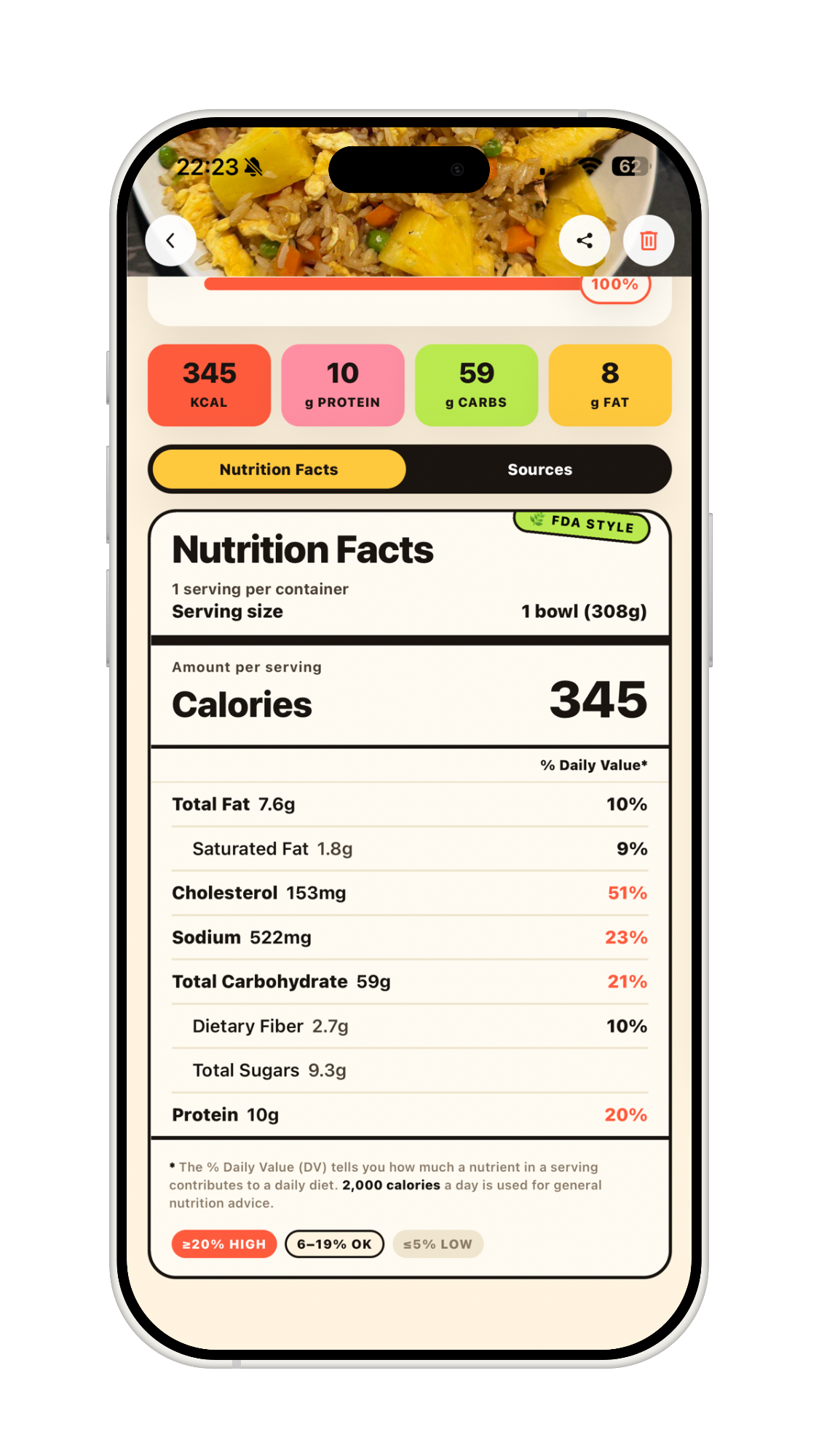 NutriCamp FDA-style Nutrition Facts label