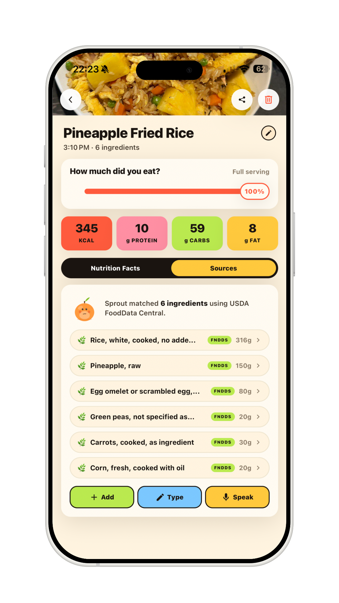 NutriCamp ingredient sources from USDA FoodData