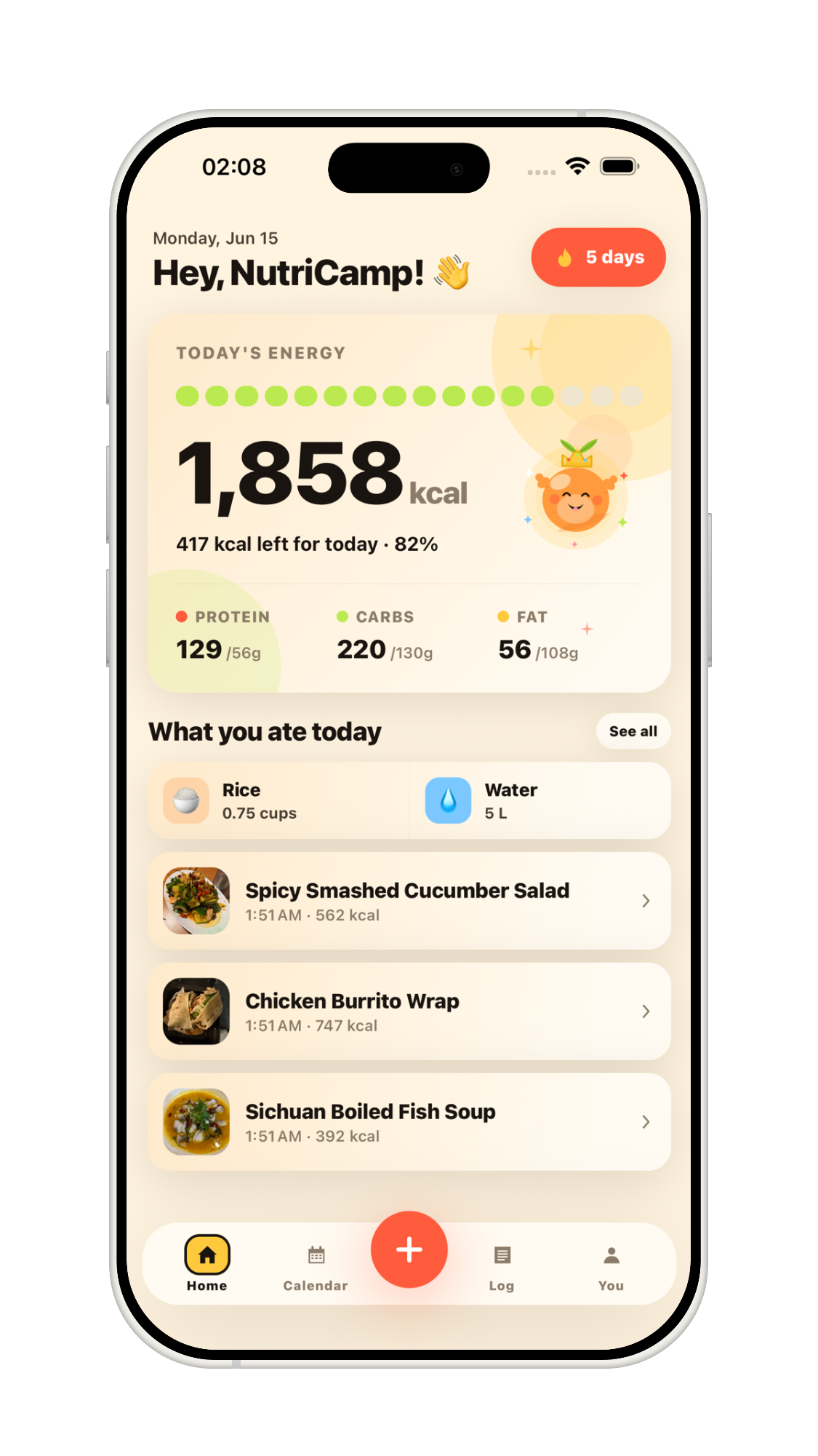NutriCamp home dashboard
