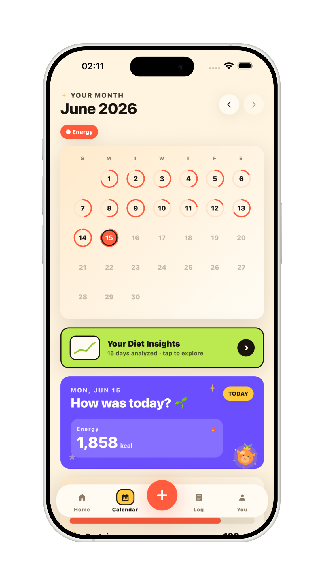 NutriCamp monthly calendar view