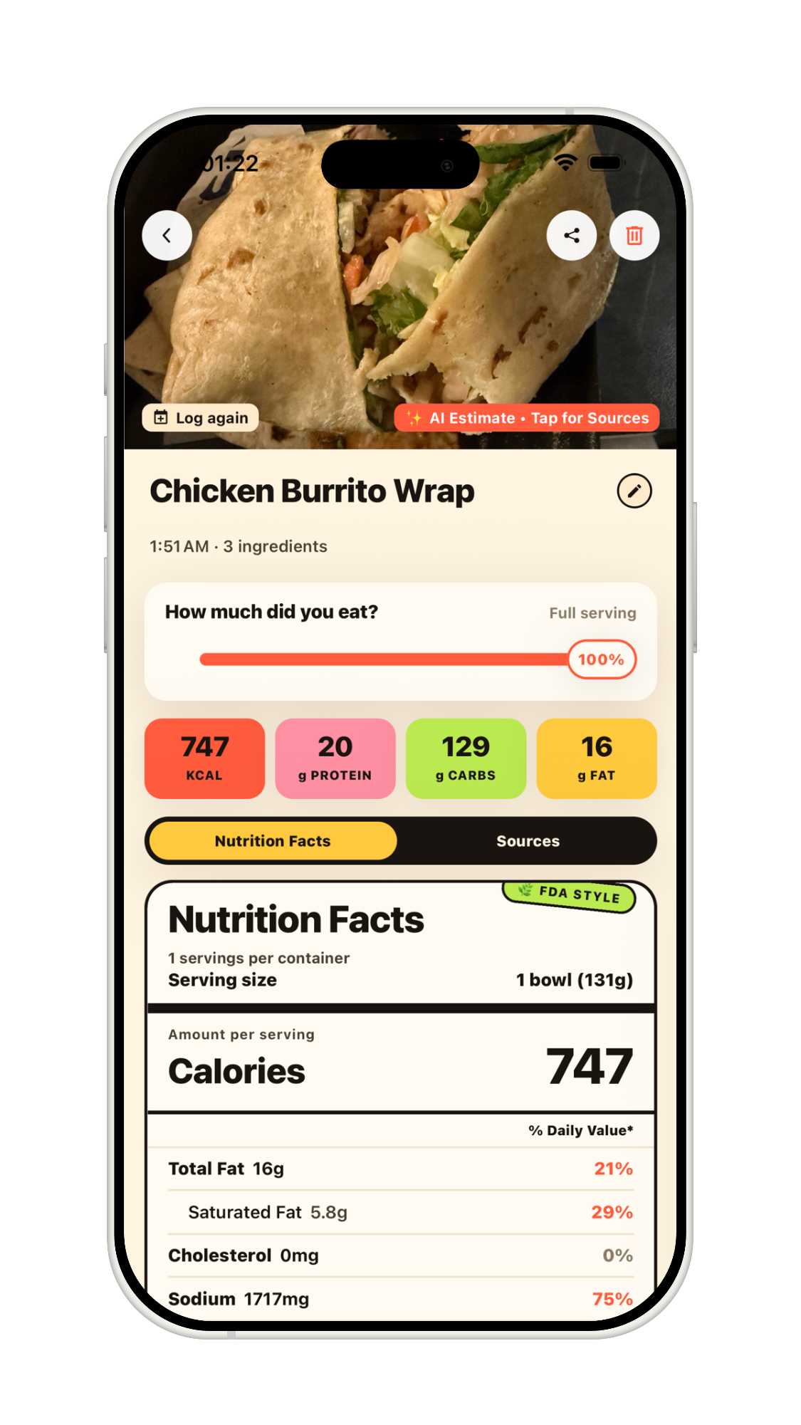 NutriCamp FDA-style Nutrition Facts label