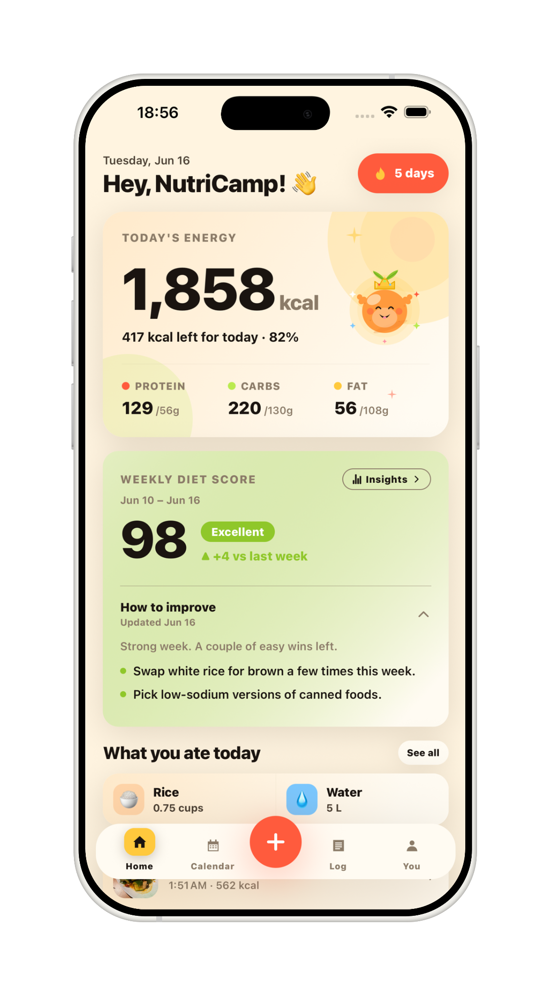 NutriCamp home dashboard