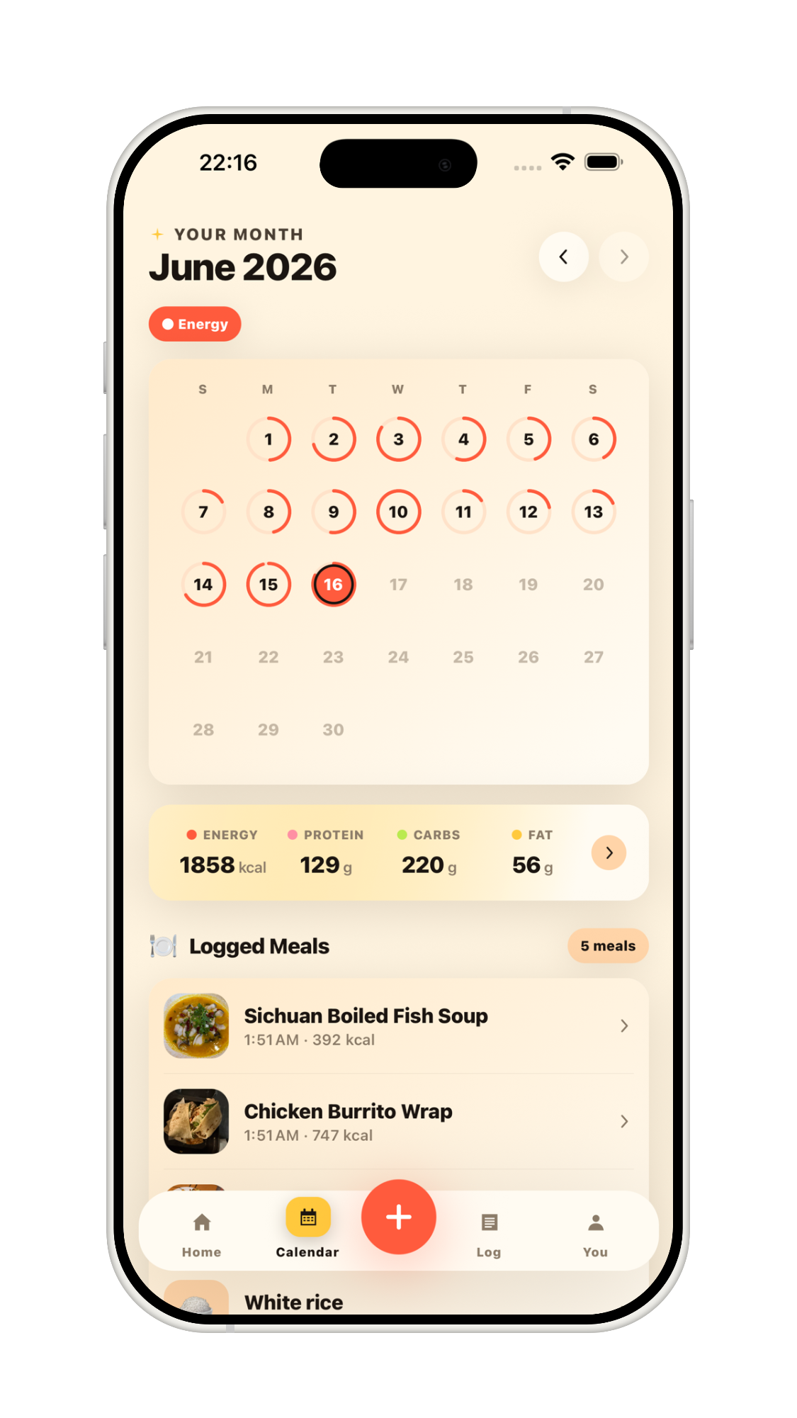 NutriCamp monthly calendar view
