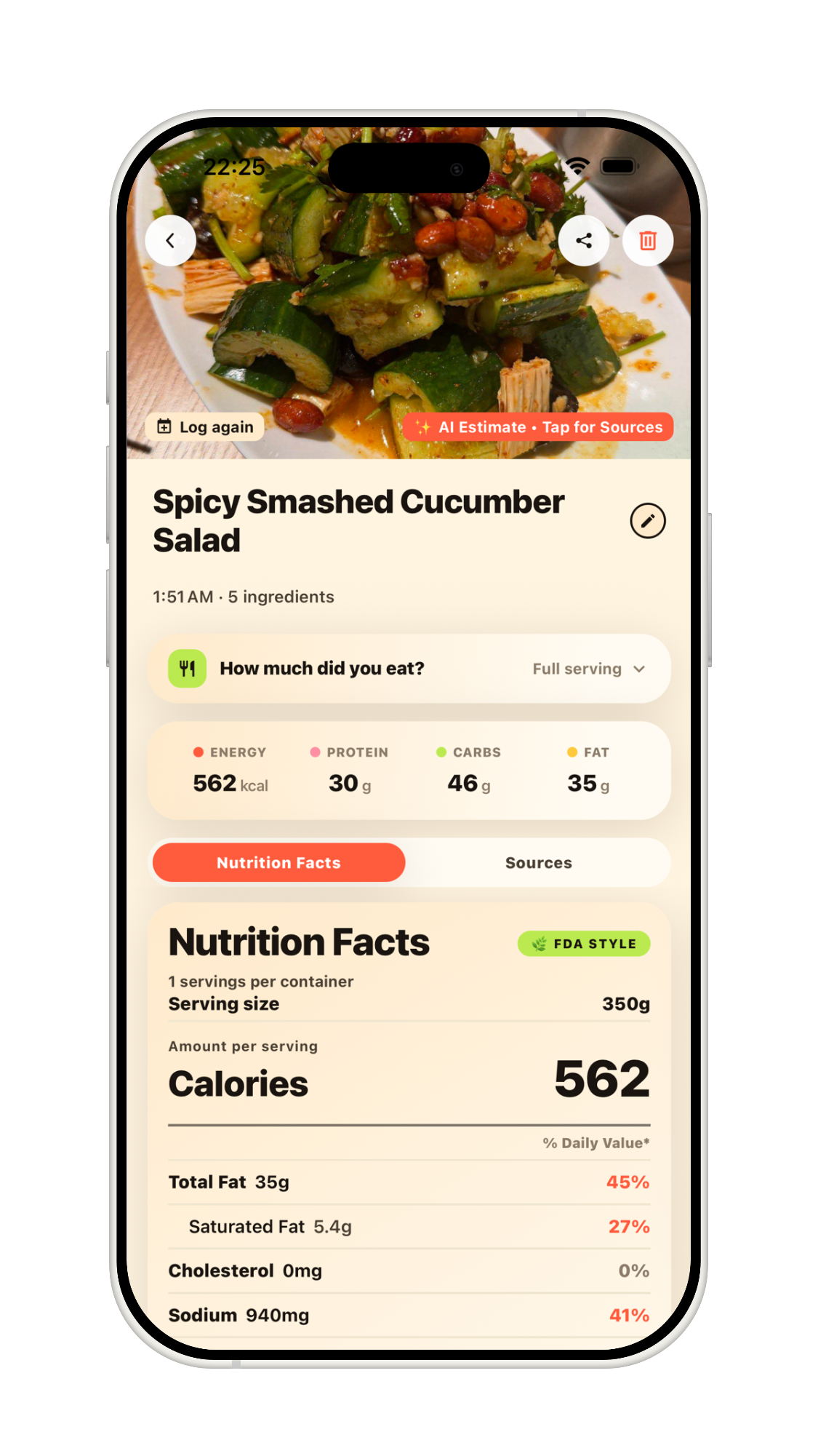 NutriCamp FDA-style Nutrition Facts label