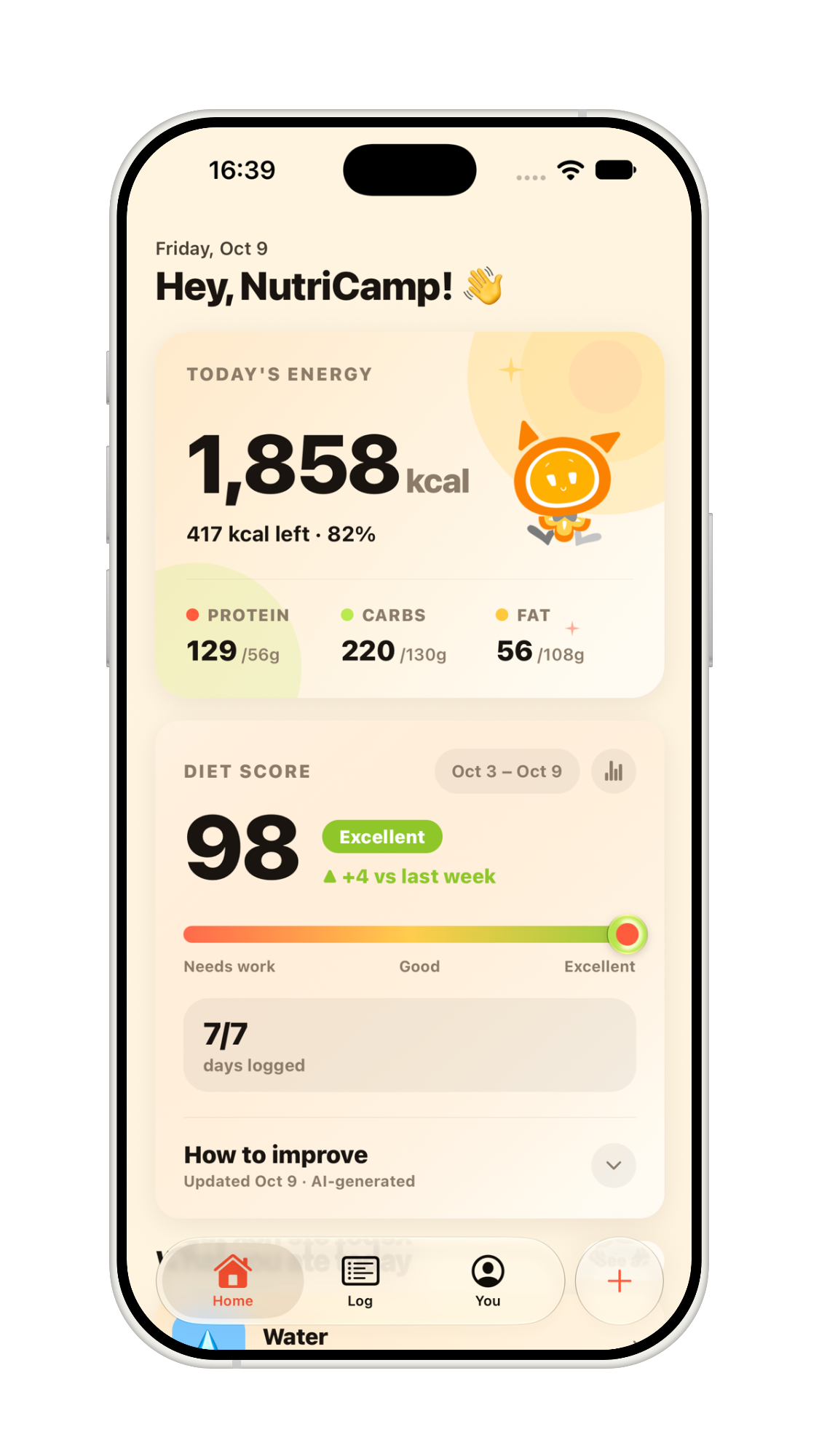 NutriCamp home dashboard