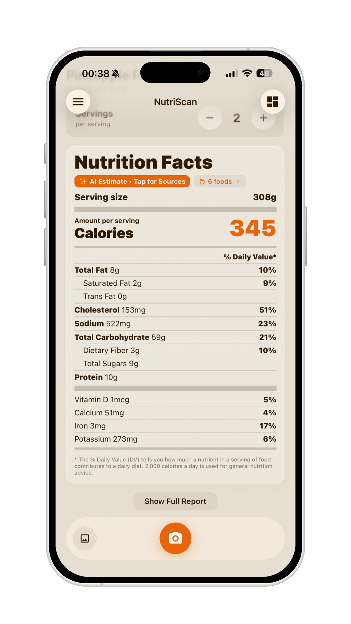 AI-generated Nutrition Facts label in NutriScan